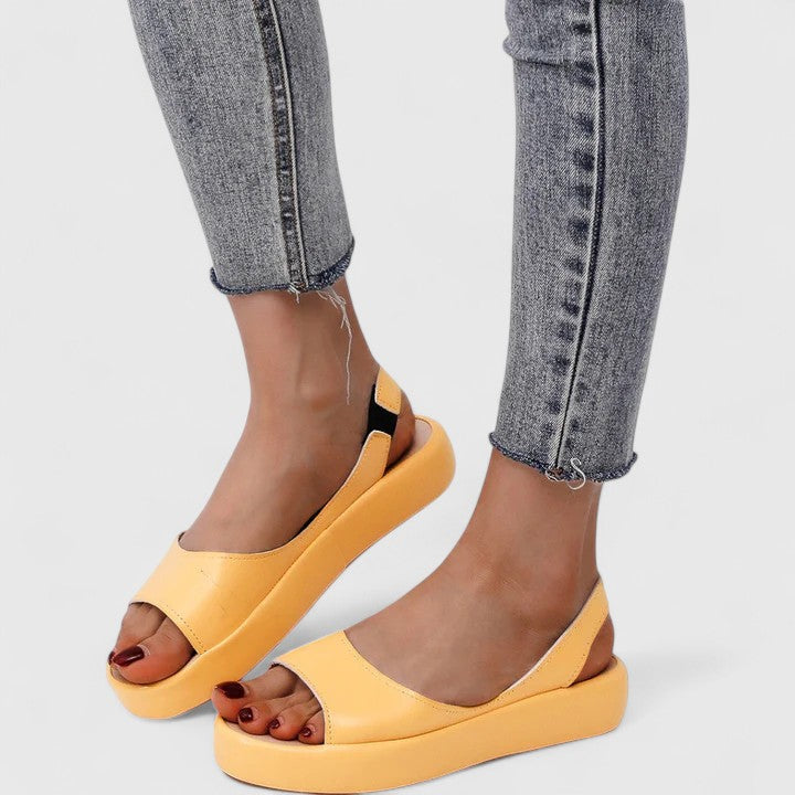 Subby | Damen Keilsandalen Slingback Peeptoe Plateau Sommerschuhe Flach