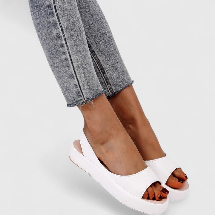 Subby | Damen Keilsandalen Slingback Peeptoe Plateau Sommerschuhe Flach