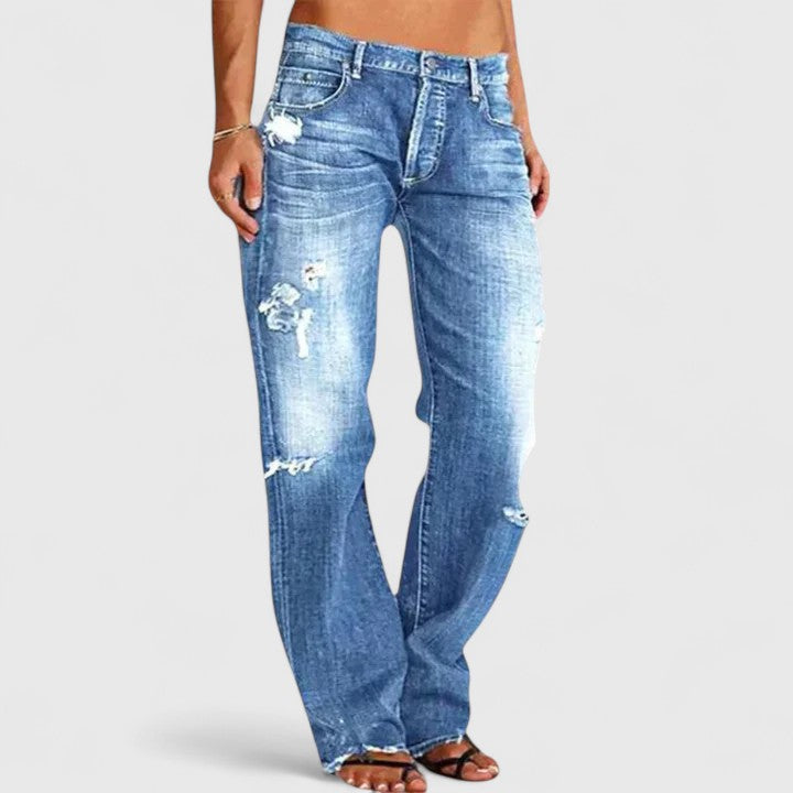 Lamera | Damen Jeans Wide Leg Low Waist Destroyed