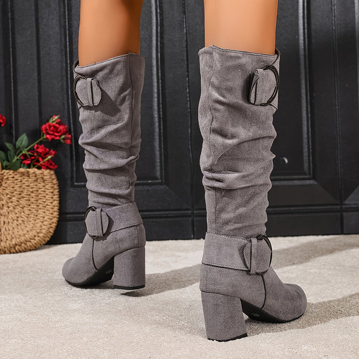 Imke | Damen Kniehohe Stiefel mit Blockabsatz - Taupe - Image 11