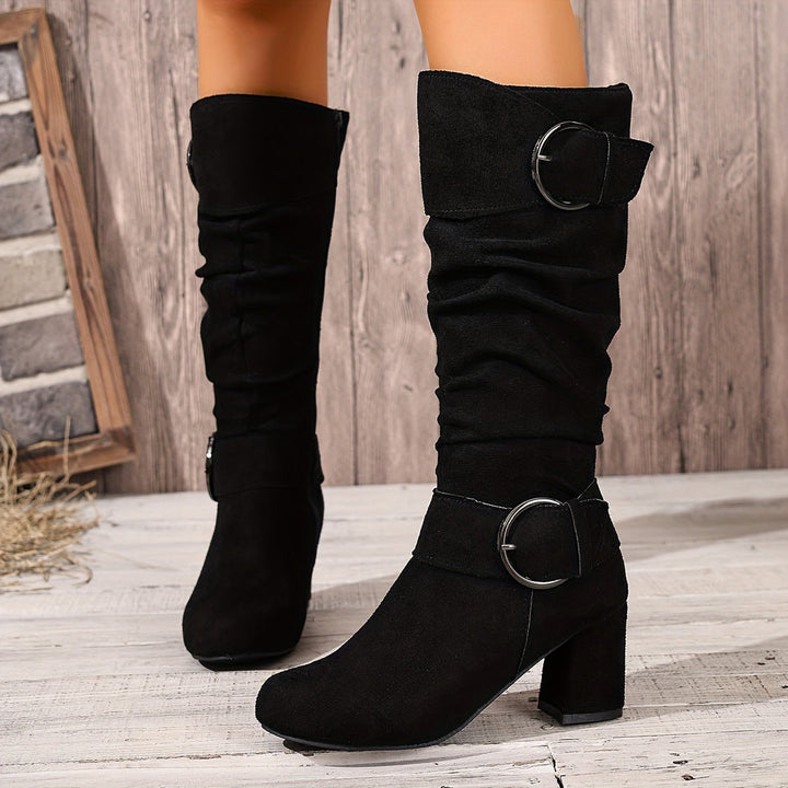 Imke | Damen Kniehohe Stiefel mit Blockabsatz - Taupe - Image 2