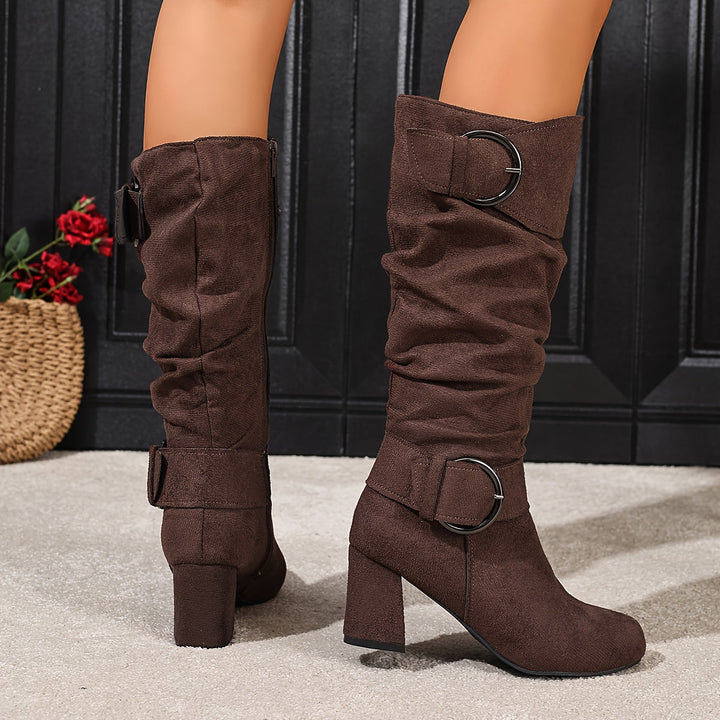 Imke | Damen Kniehohe Stiefel mit Blockabsatz - Taupe - Image 8