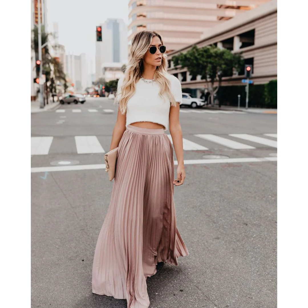 Imke | Damen Plisseerock Maxi Hohe Taille Faltenrock - Light Pink - Image 1