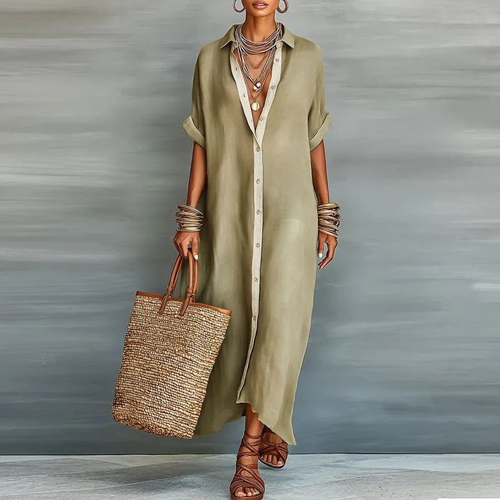 Immanuela | Damen Hemdkleid Maxikleid mit Knopfleiste - Khaki - Image 1