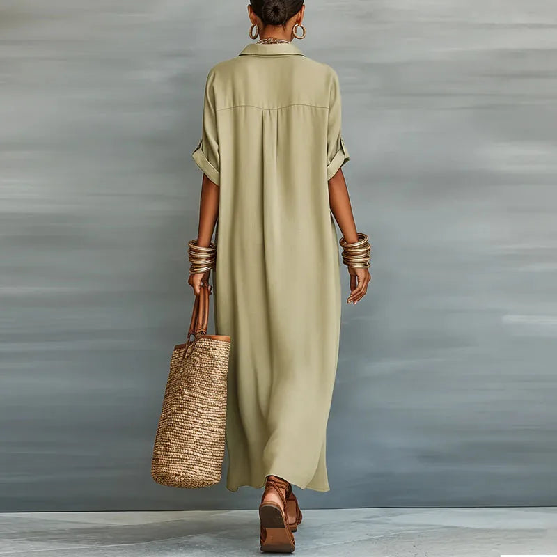 Immanuela | Damen Hemdkleid Maxikleid mit Knopfleiste - Khaki - Image 2