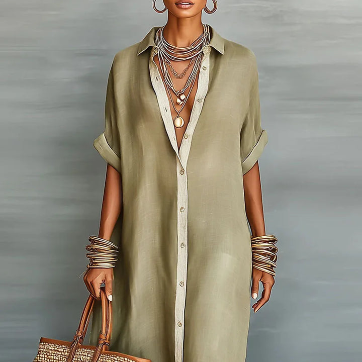 Immanuela | Damen Hemdkleid Maxikleid mit Knopfleiste - Khaki - Image 3