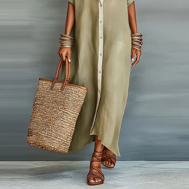 Immanuela | Damen Hemdkleid Maxikleid mit Knopfleiste - Khaki - Image 4
