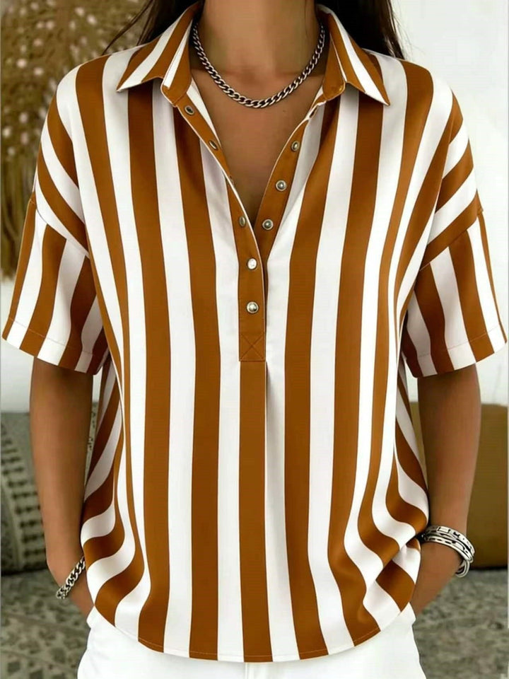 Ingrid | Damen Gestreifte Kurzarm Hemdbluse - Striped - Image 10