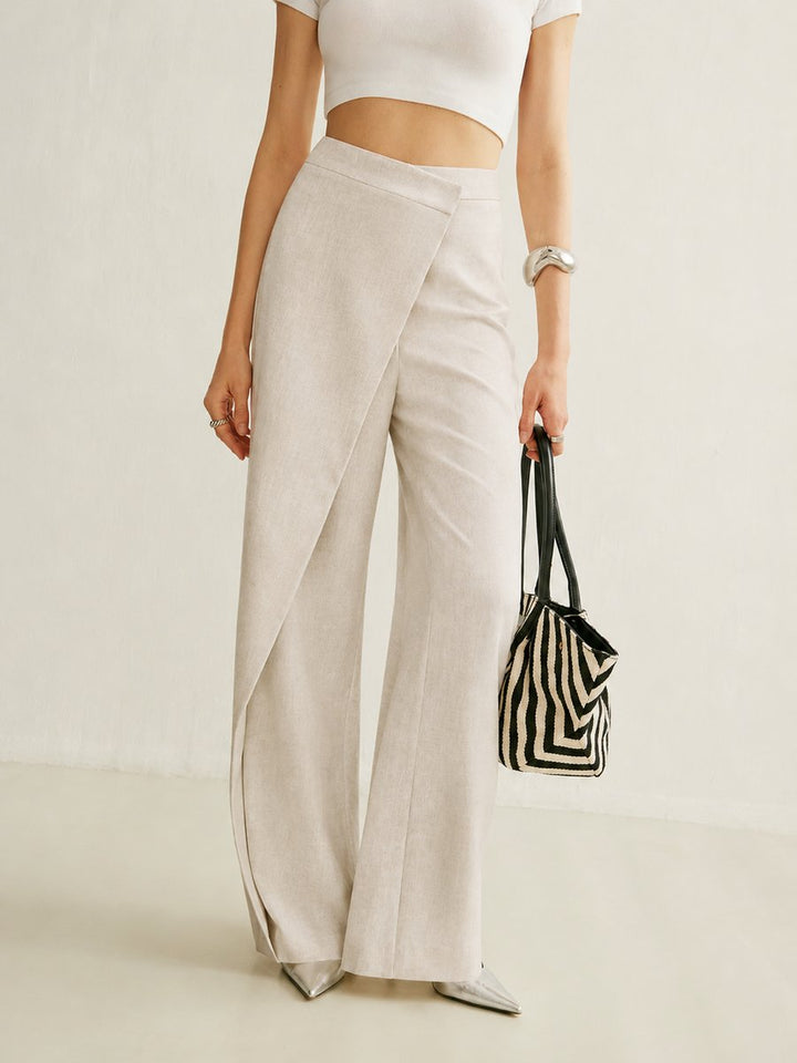 Ingrid | Damen High Waist Wide Leg Hose Asymmetrisch - Light Grey - Image 2
