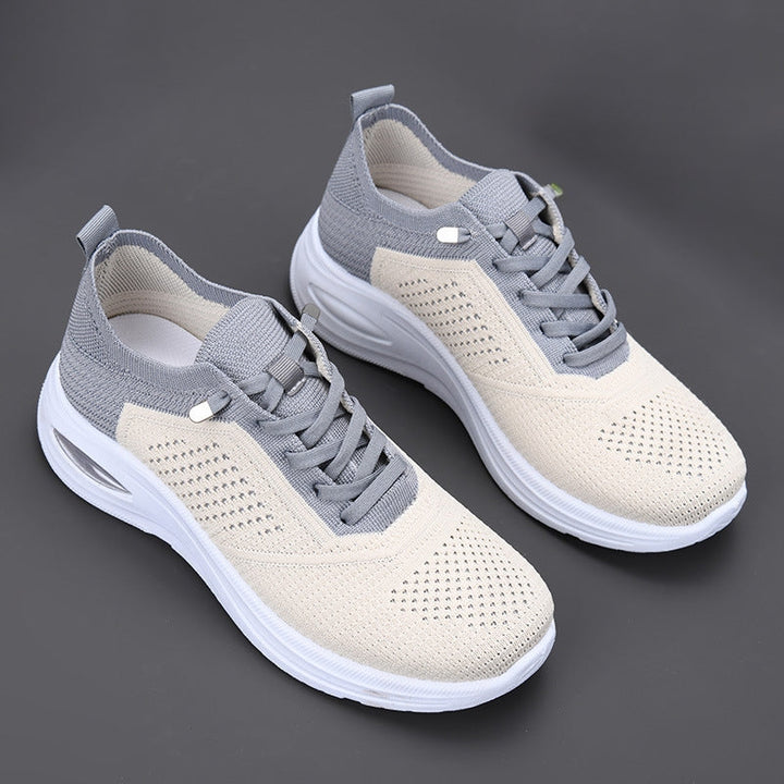 Ingrid | Damen Plateau Sneaker mit Schnürung - Beige - Image 4