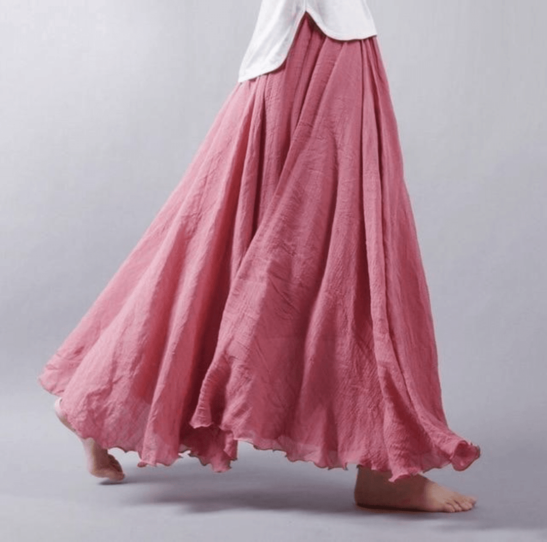 Ingrid | Damen Weit Schwingender Maxirock Elastischer Bund - Coral - Image 6