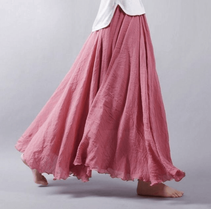 Ingrid | Damen Weit Schwingender Maxirock Elastischer Bund - Coral - Image 6