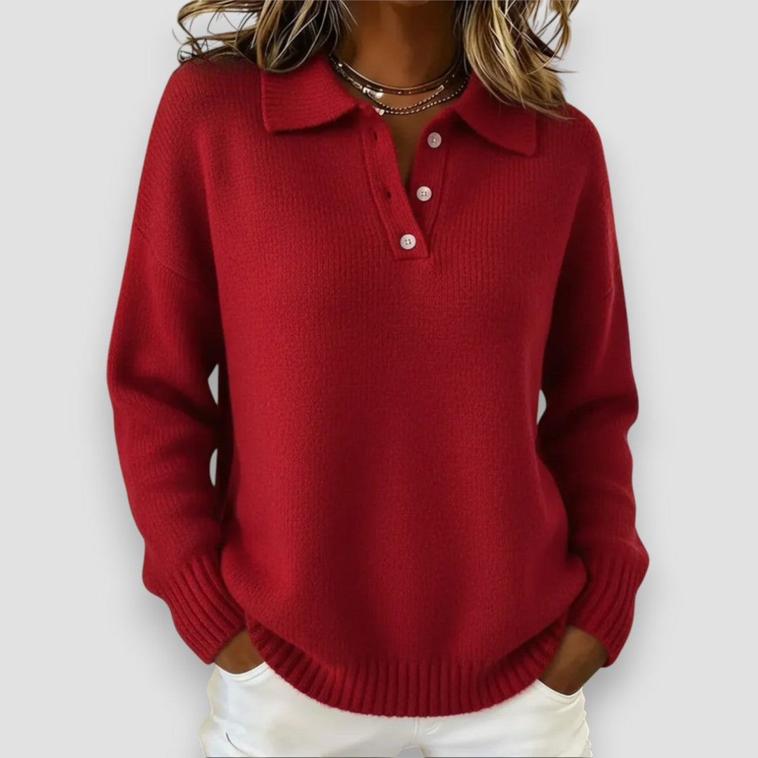 Ingrun | Damen Strickpullover mit Polokragen - Red - Image 1