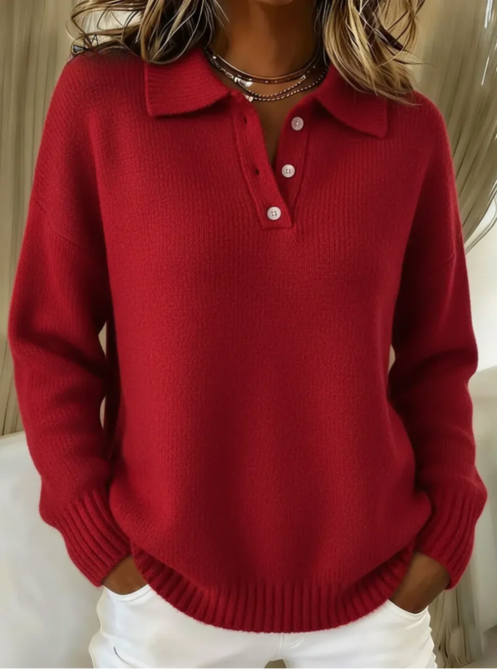 Ingrun | Damen Strickpullover mit Polokragen - Red - Image 4