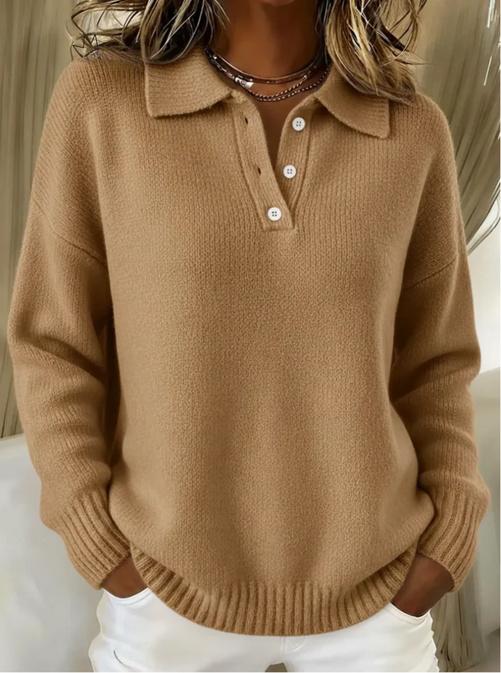 Ingrun | Damen Strickpullover mit Polokragen - Red - Image 5