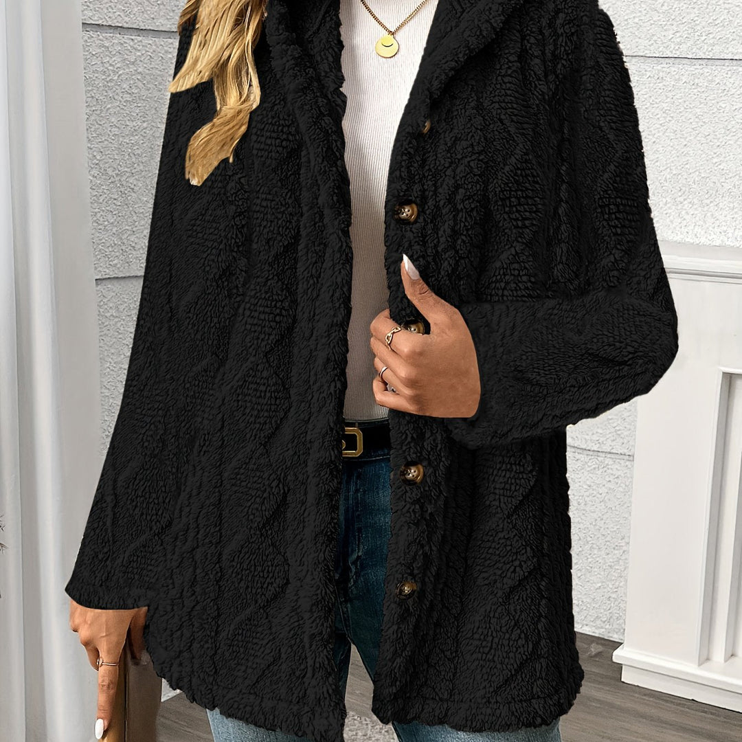Ingvild | Damen Teddymantel Flauschiger Wintermantel - Black - Image 1