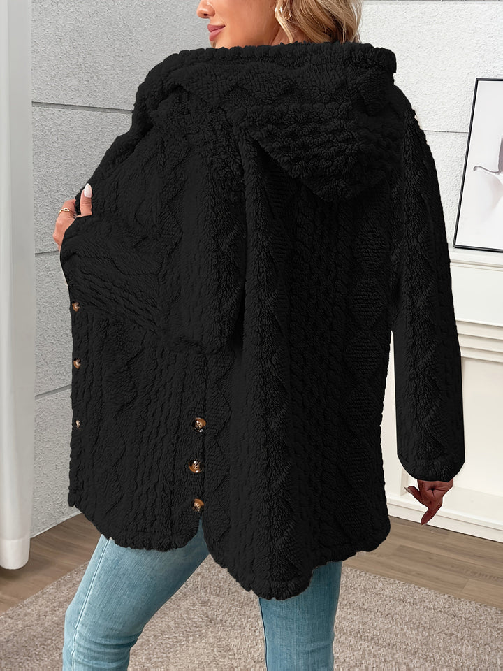 Ingvild | Damen Teddymantel Flauschiger Wintermantel - Black - Image 2