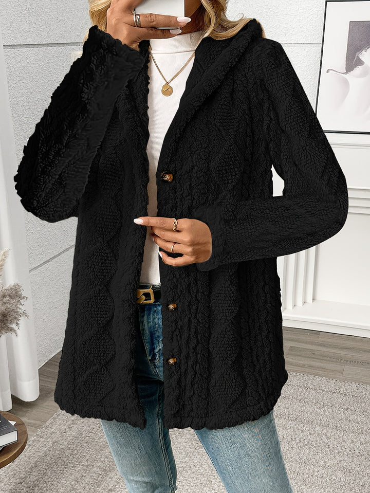Ingvild | Damen Teddymantel Flauschiger Wintermantel - Black - Image 3