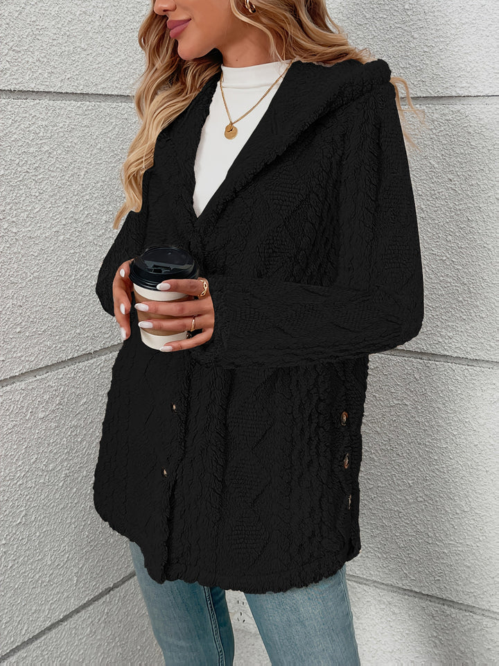 Ingvild | Damen Teddymantel Flauschiger Wintermantel - Black - Image 5