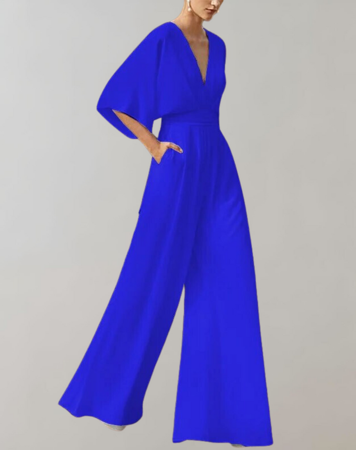 Iolanthe | Damen Wide Leg V-Ausschnitt Jumpsuit - White - Image 3