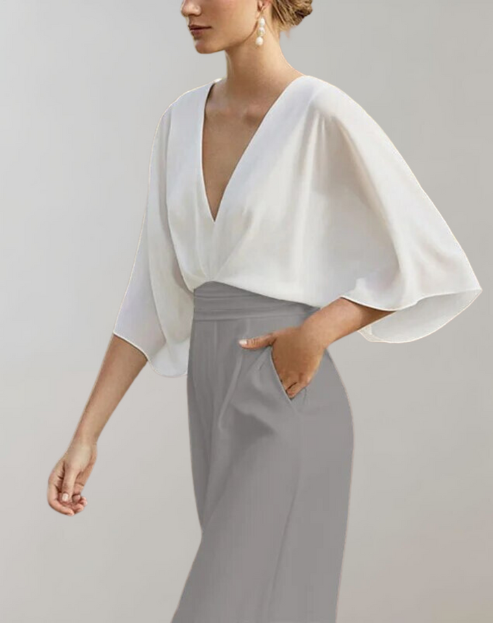 Iolanthe | Damen Wide Leg V-Ausschnitt Jumpsuit - White - Image 9