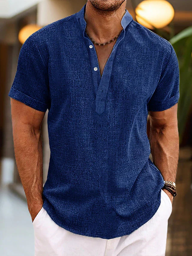 Pablo | Herren hemd Kurzarm Henley Stehkragen Sommer