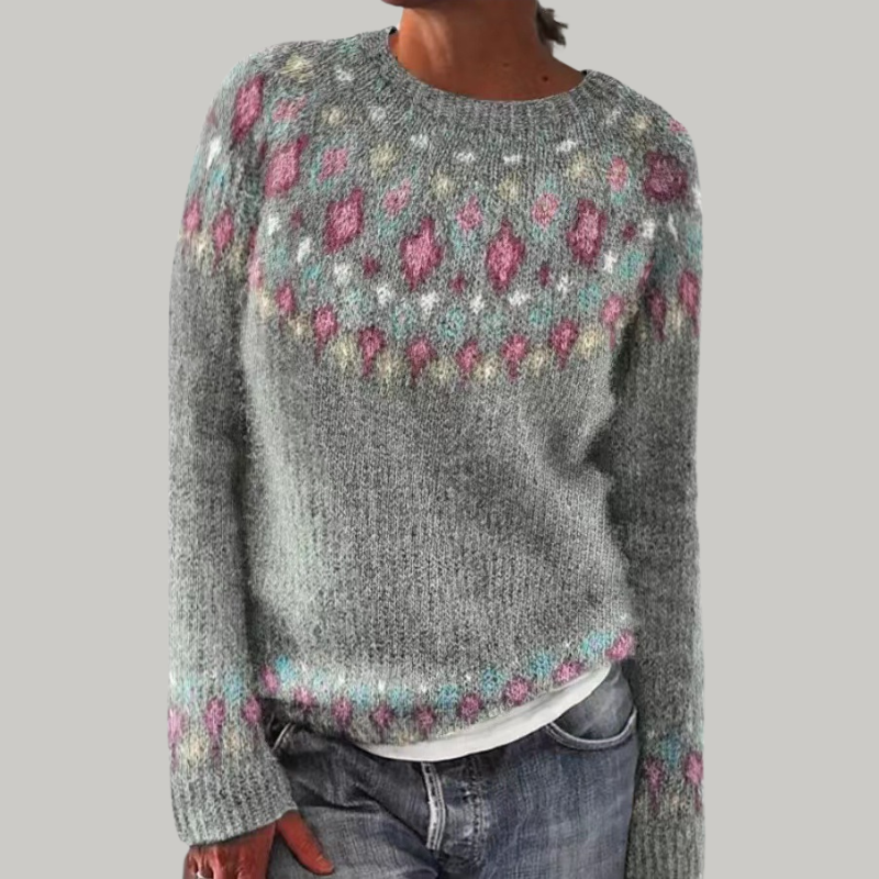Irmela | Damen Strickpullover Nordisches Muster - Grey - Image 1