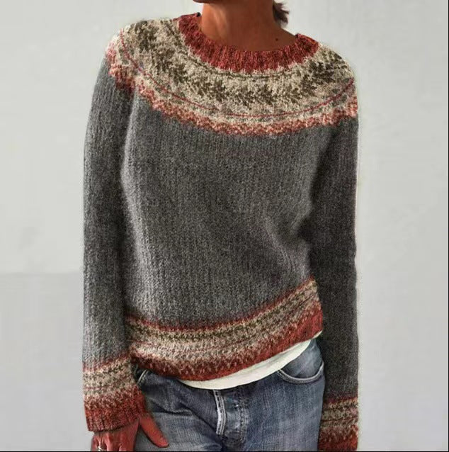 Irmela | Damen Strickpullover Nordisches Muster - Grey - Image 4