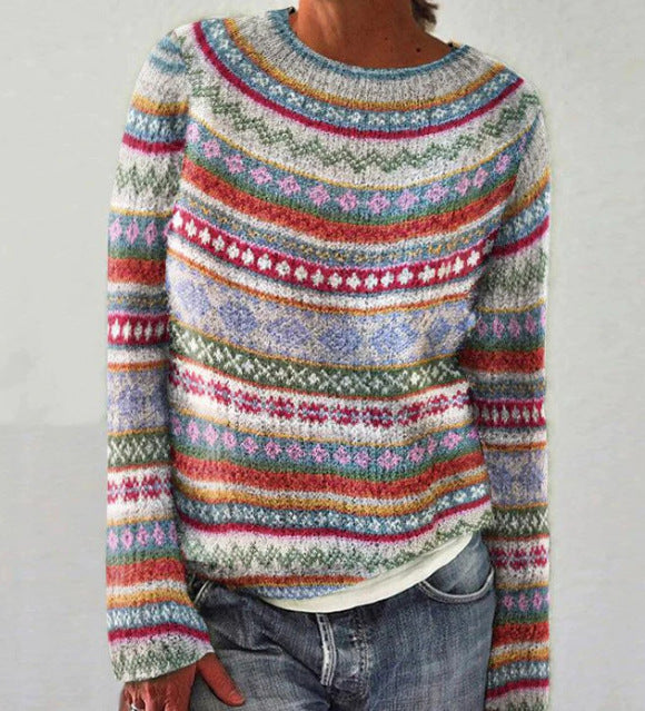 Irmela | Damen Strickpullover Nordisches Muster - Grey - Image 5