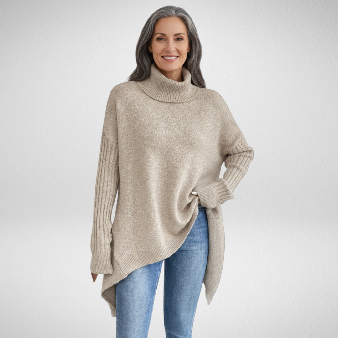 Irmtraud | Damen Rollkragenpullover Oversized Strickpullover - Beige - Image 1