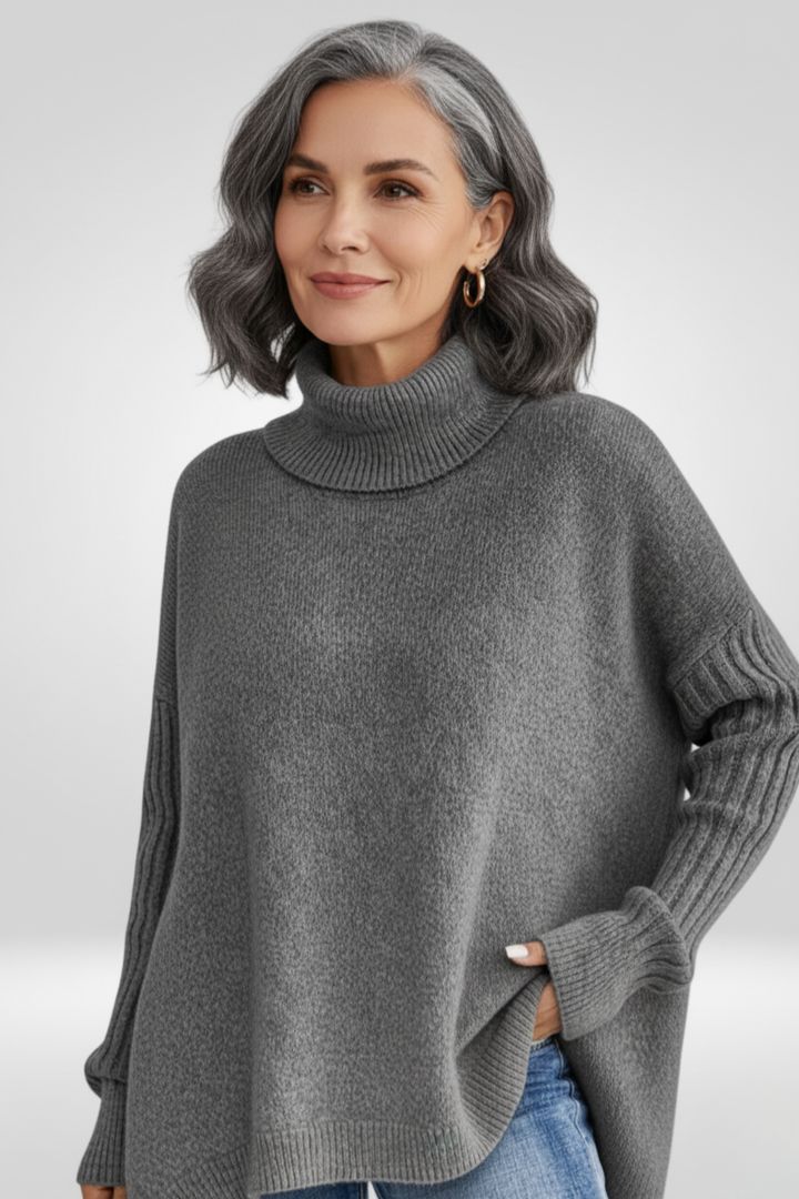 Irmtraud | Damen Rollkragenpullover Oversized Strickpullover - Beige - Image 10