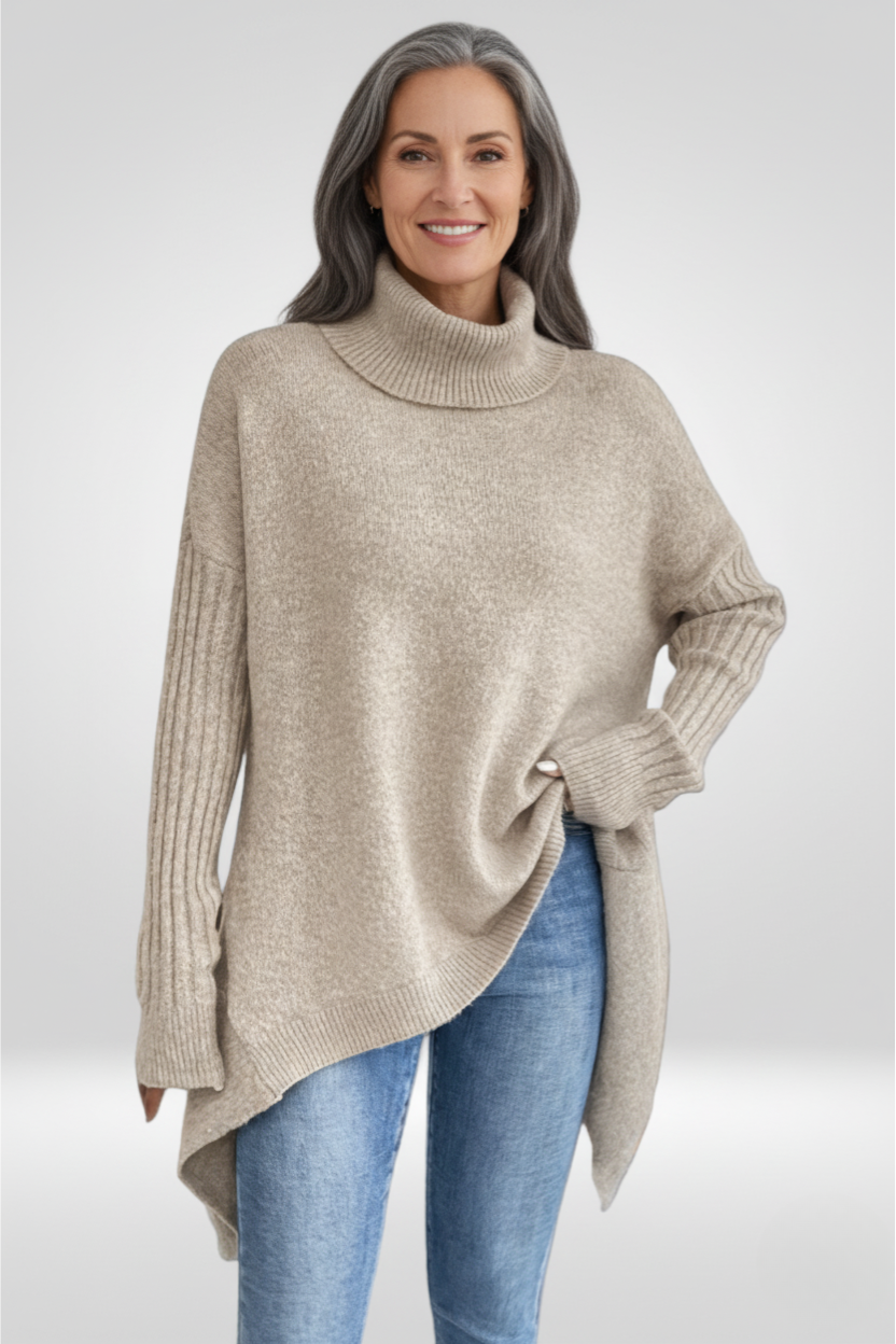 Irmtraud | Damen Rollkragenpullover Oversized Strickpullover - Beige - Image 2
