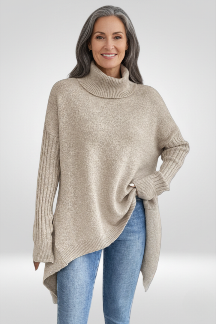 Irmtraud | Damen Rollkragenpullover Oversized Strickpullover - Beige - Image 2