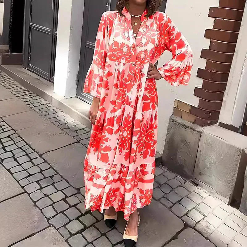 Isolde | Damen Blumenmuster Langarm Midi Kleid - Floral - Image 3