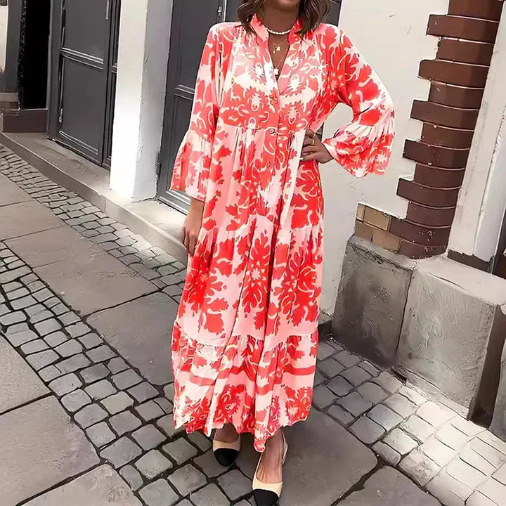 Isolde | Damen Blumenmuster Langarm Midi Kleid - Floral - Image 3