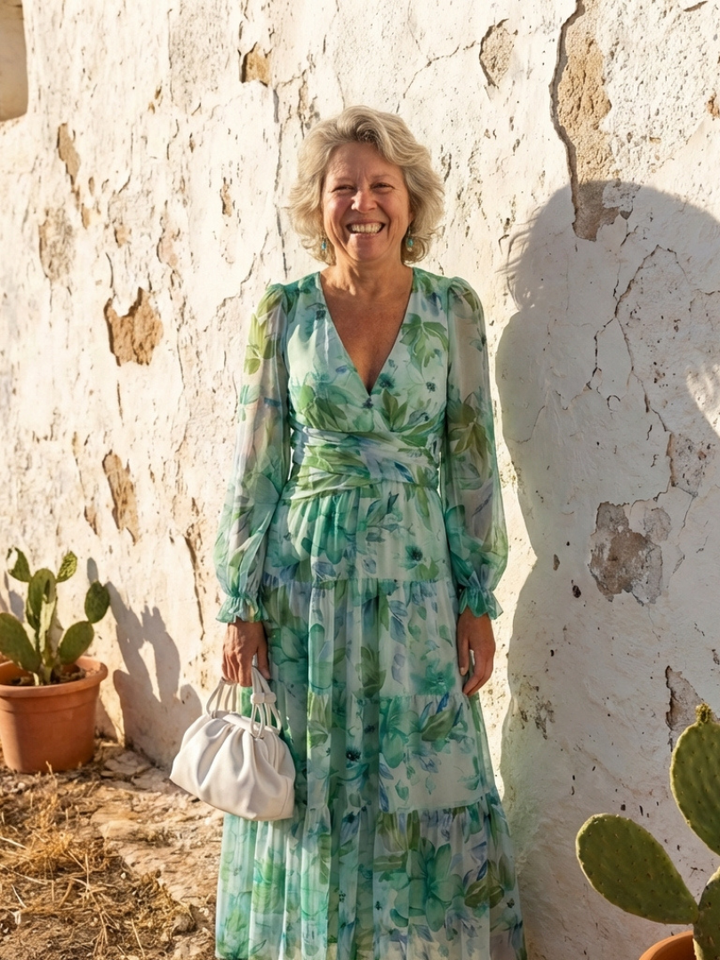 Isolde | Damen Blumenmuster Wickel Maxikleid - Green - Image 12