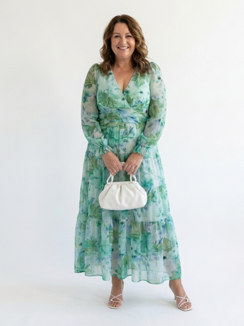 Isolde | Damen Blumenmuster Wickel Maxikleid - Green - Image 3