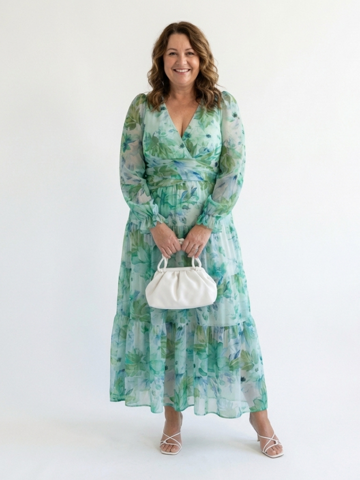 Isolde | Damen Blumenmuster Wickel Maxikleid - Green - Image 3
