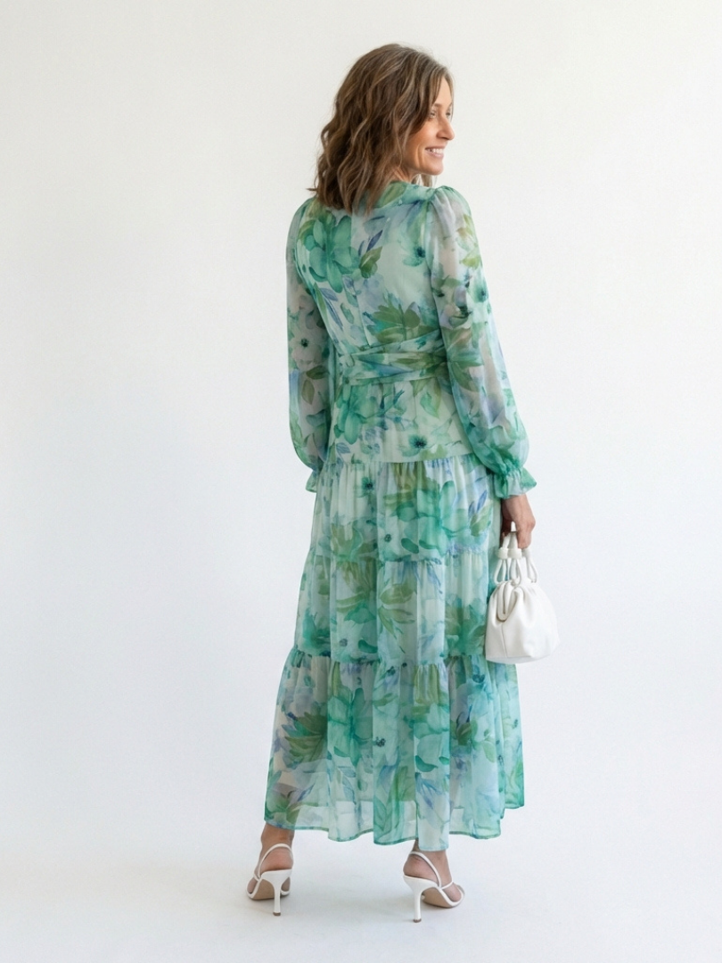 Isolde | Damen Blumenmuster Wickel Maxikleid - Green - Image 4