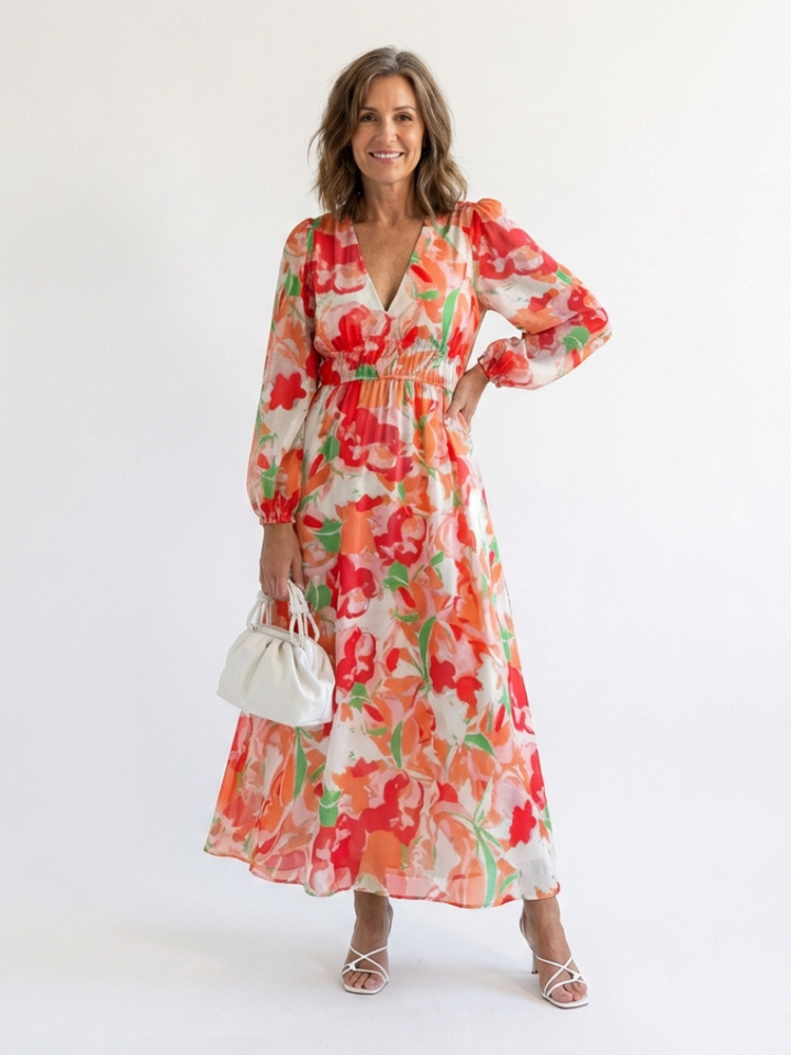 Isolde | Damen Blumenmuster Wickel Maxikleid - Green - Image 5