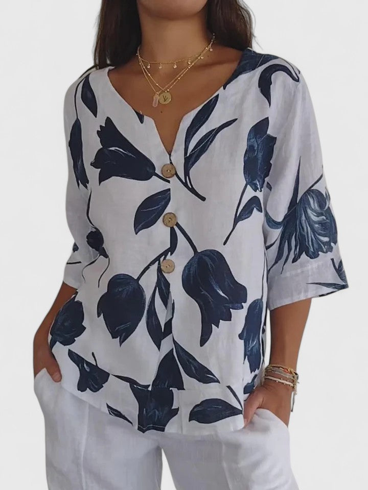 Isolde | Damen Bluse Blumenprint V-Ausschnitt 3/4-Arm - Floral - Image 1