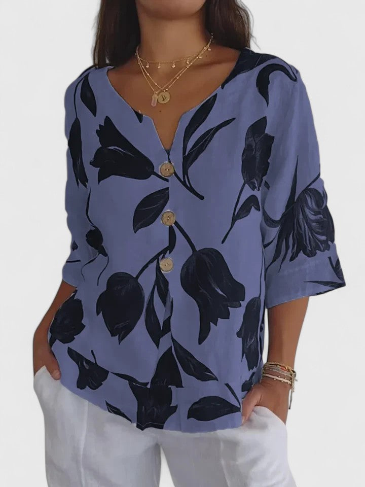 Isolde | Damen Bluse Blumenprint V-Ausschnitt 3/4-Arm - Floral - Image 2
