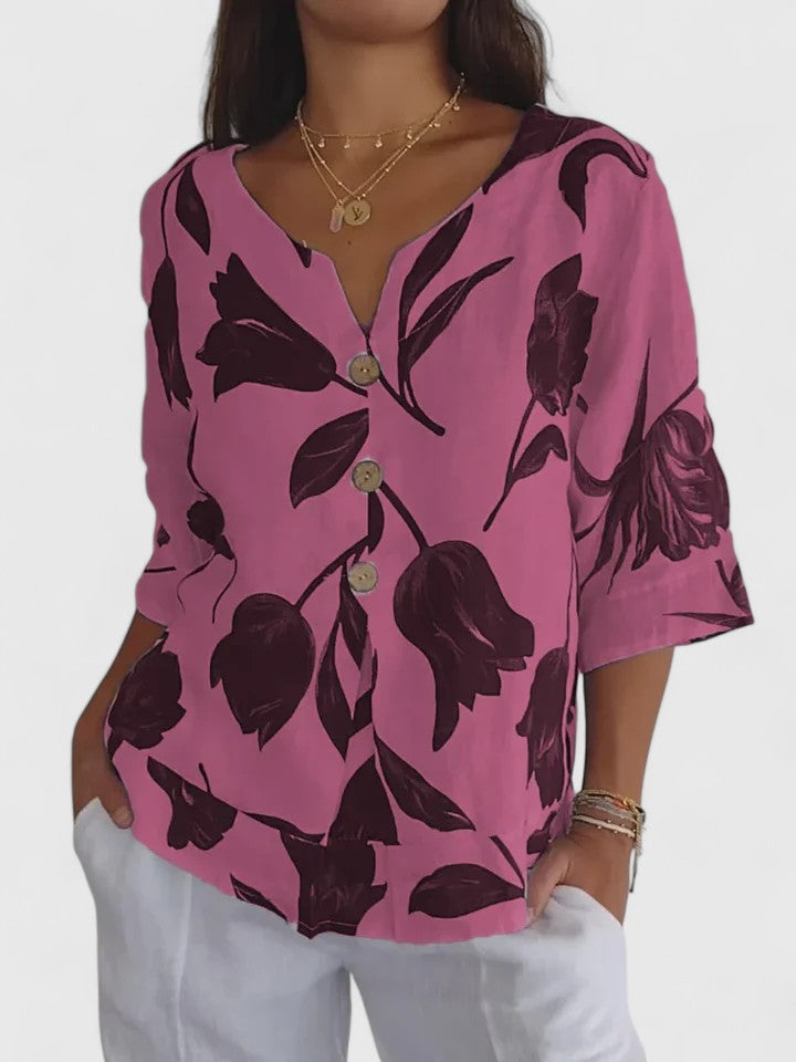 Isolde | Damen Bluse Blumenprint V-Ausschnitt 3/4-Arm - Floral - Image 4