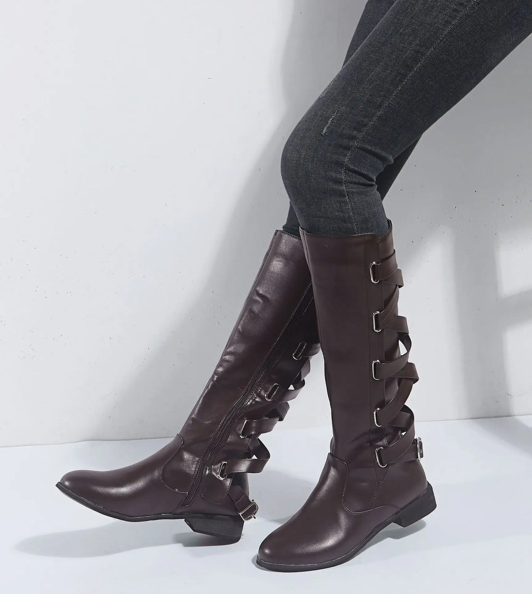 Isolde | Damen Kniehohe Stiefel mit Schnallen - Camel - Image 5