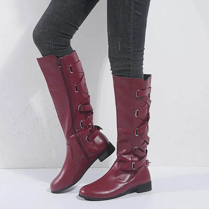 Isolde | Damen Kniehohe Stiefel mit Schnallen - Camel - Image 6
