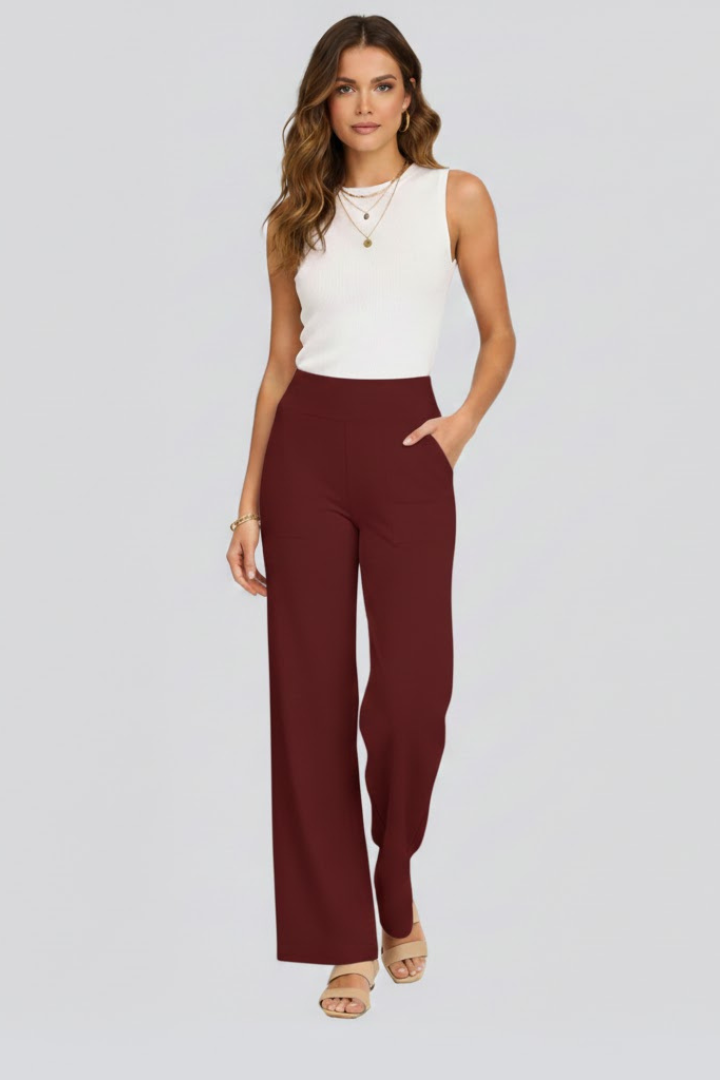 Isolde | Damen Wide-Leg Hose mit hohem Bund - Brown - Image 12