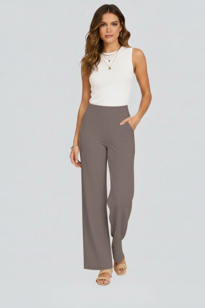 Isolde | Damen Wide-Leg Hose mit hohem Bund - Brown - Image 2
