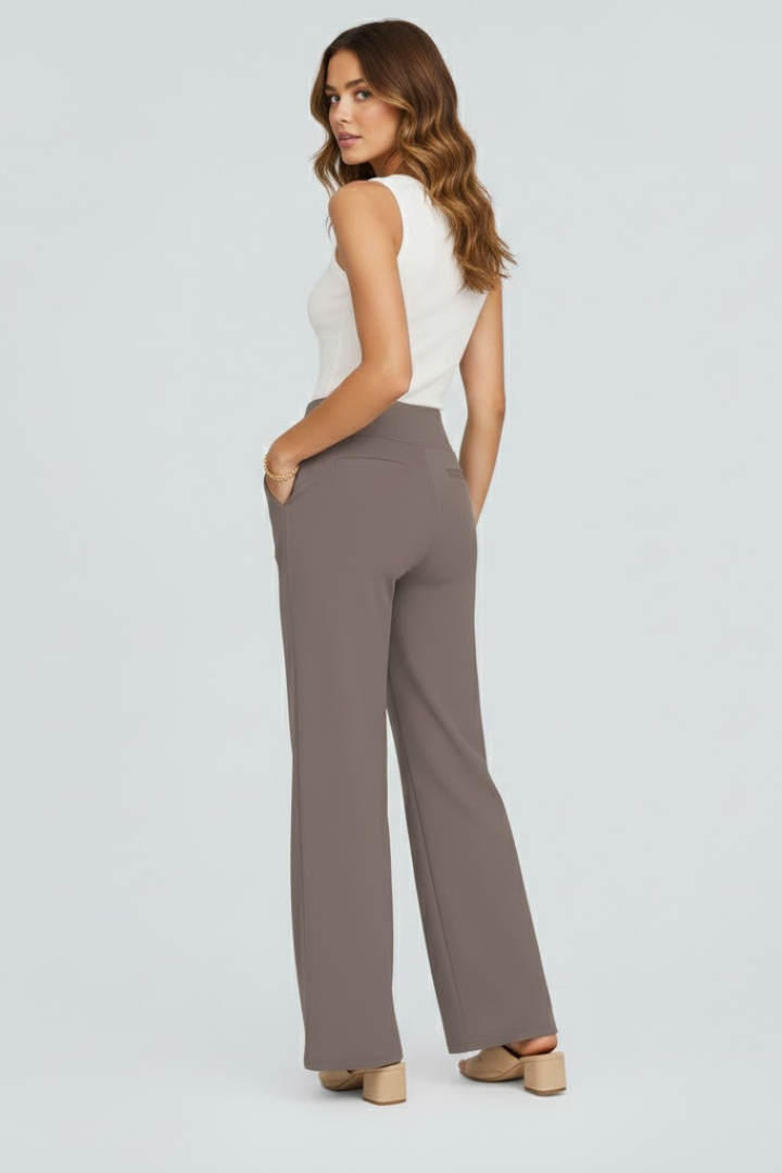 Isolde | Damen Wide-Leg Hose mit hohem Bund - Brown - Image 5