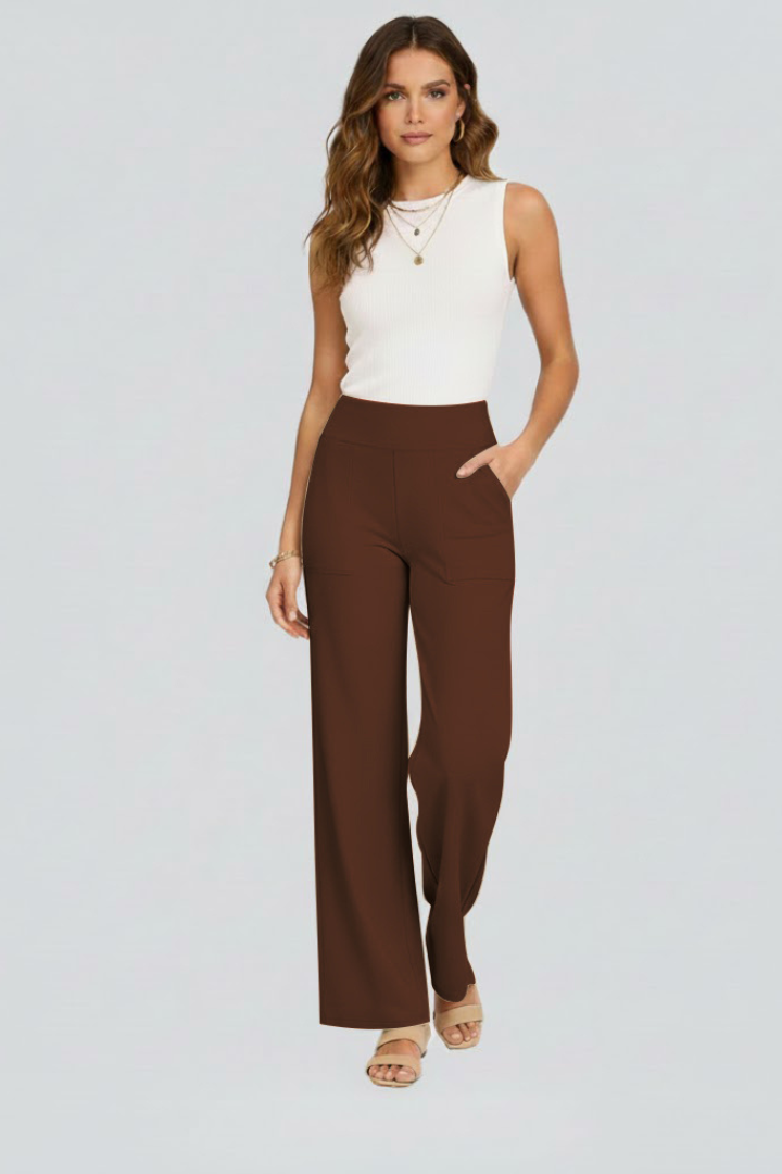 Isolde | Damen Wide-Leg Hose mit hohem Bund - Brown - Image 6