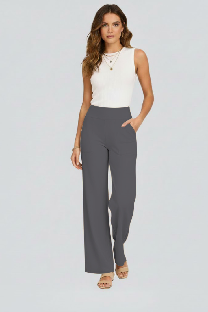 Isolde | Damen Wide-Leg Hose mit hohem Bund - Brown - Image 9